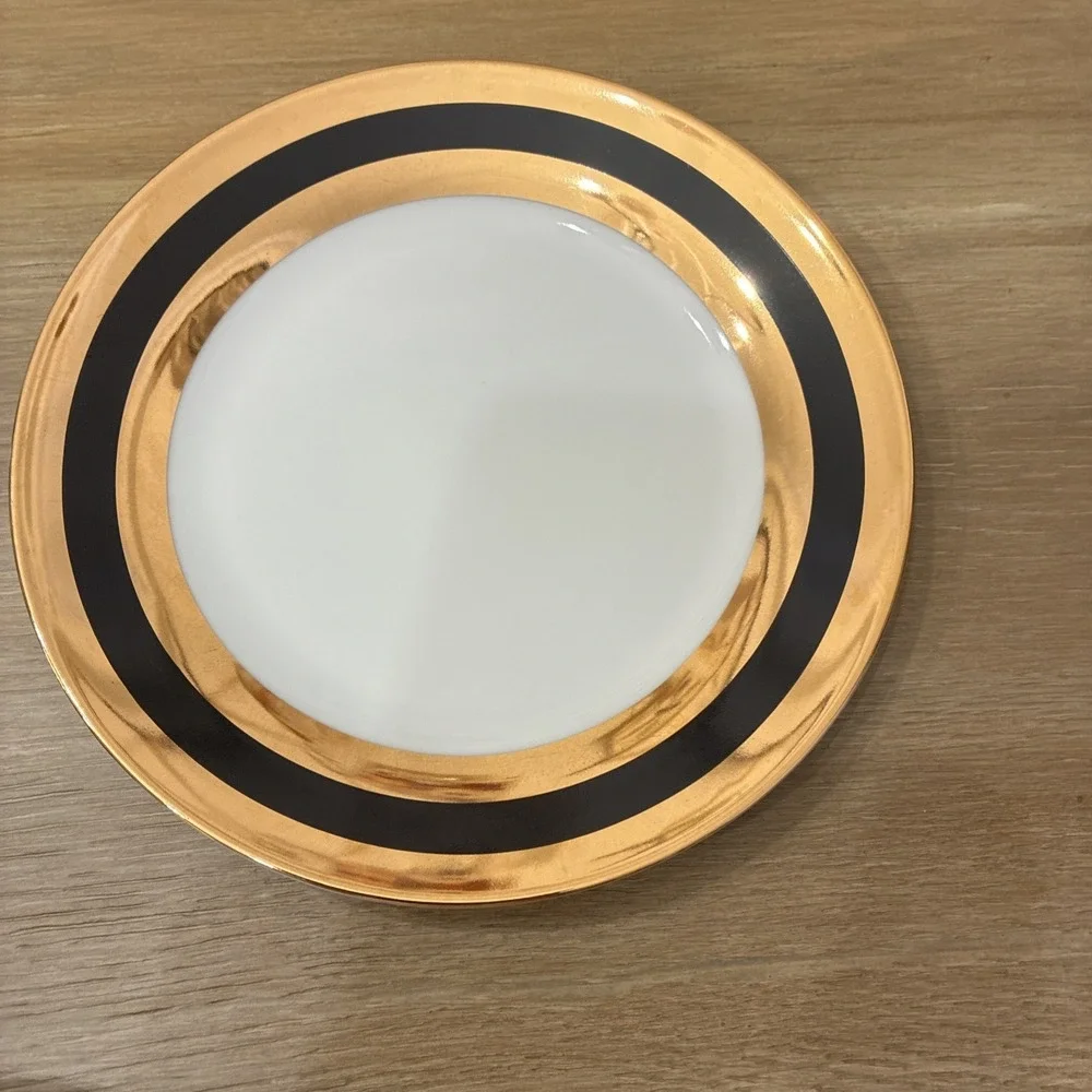 I. Godinger & Co Black & Gold Stripe Porcelain Dessert Plates Set of 4